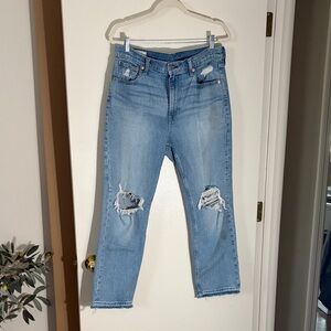 GAP Light Blue Distressed Straight Leg Jeans